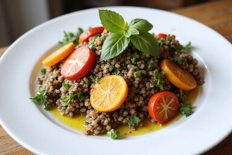 Insalata di Quinoa con Verdure Arrosto, presentazione elegante